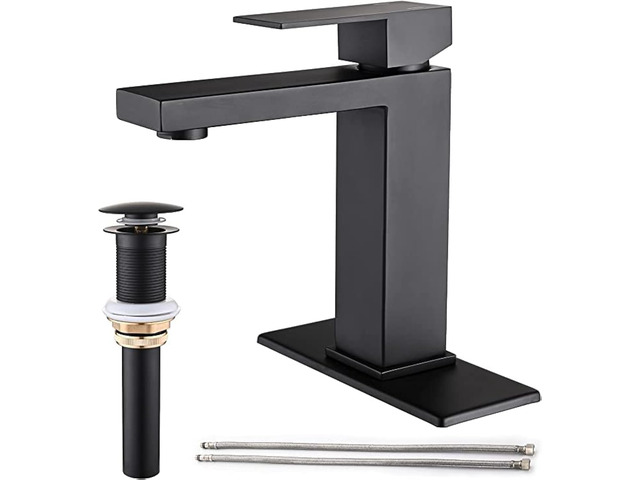 Matte Black Bathroom Faucet, Single Hole Handle Vanity Bath Faucet Modern Stainless Steel Bathroom Faucets for Sink 1 Hole with Pop Up Drain...