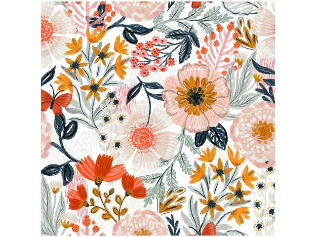 Pink Floral Wallpaper Peel and Stick Botanical 17.3in x 32.8ft Textured Boho Wall Paper Modern Renter Friendly Removable Flower White Orange Stick...