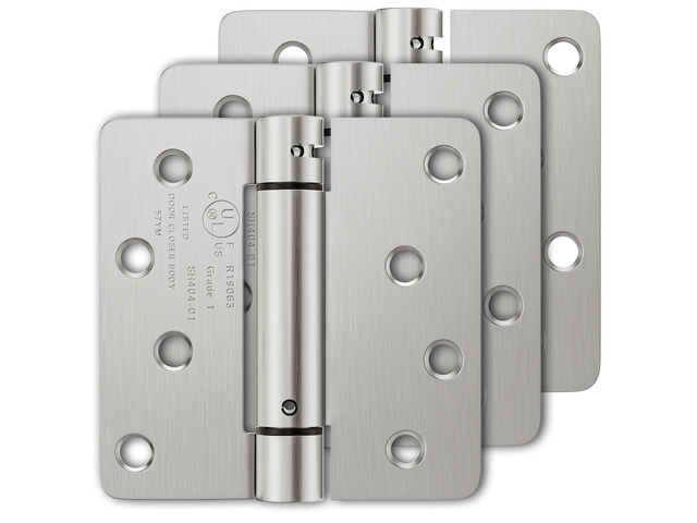 3 Pack Self Closing Door Hinges 4 Inch, Adjustable Tension Spring Loaded Door Hinges for Garage/Front/Back Doors, 1/4'' Radius Corners, Fit...
