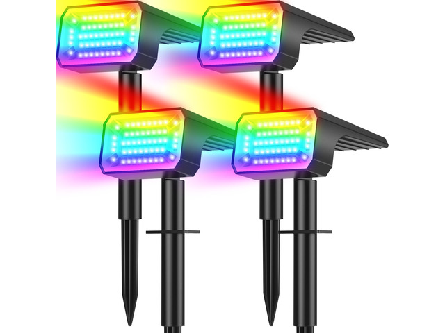 Solar Spot Lights Outdoor, Landscape Spotlights, 4 Pack, Colored 32 LEDs, 7 Lighting Modes, IP65 Waterproof, 2-in-1 Adjustable Solar Uplights Color...