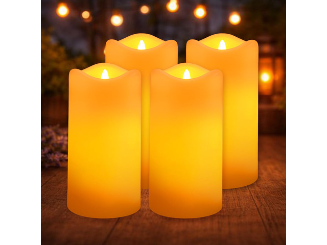Solar Pillar Candles Outdoor Waterproof 4 Pack, Flameless Candles 3'x6' Rechargeable Flameless Candles for Windows, Auto On/Off Flickering Glow...