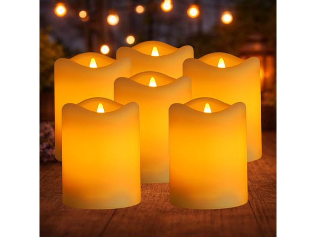 Solar Flameless Candles Outdoor, 6Pcs Solar Rechargeable Candles IP65 Waterproof, Auto On/Off Flickering Glow Dusk to Dawn, Replaceable Battery,...
