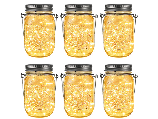 Hanging Mason Jar Solar Lights, 6 Pack 30 Led Tinplate Lids Hanging Solar Lanterns Outdoor Waterproof, Hangers and Jars Included, Outdoor Decor for...