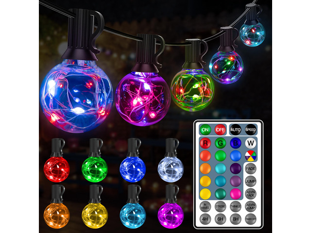 Outdoor String Lights, 30FT RGBW Color Changing Patio Lights Remote Plug in Waterproof Connectable Shatterproof Tiners Christmas Light with 30...