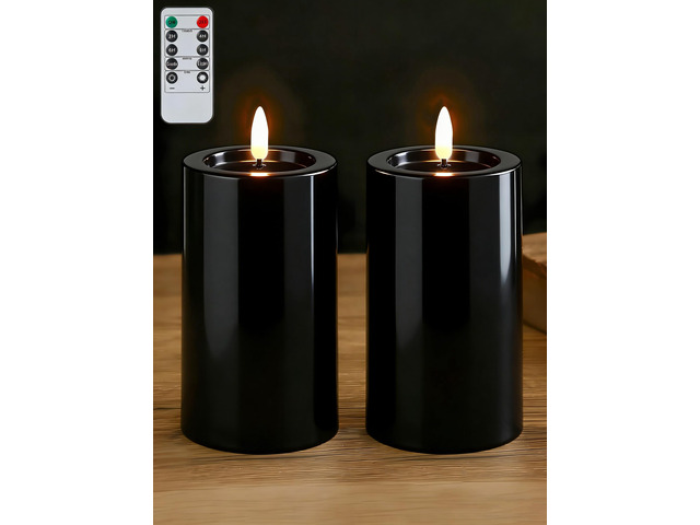 3'x4' Outdoor Waterproof Flameless Candles with Remote Timers Pillar 2 Pack Black Battery Operated Candles, LED Candles, Electric Fake Candles for...