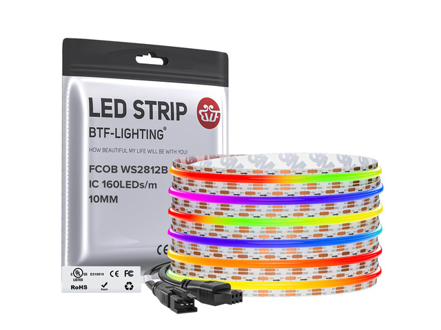 FCOB COB WS2812B IC RGB LED Strip DC5V 16.4FT 800LED 10mm IP30 Individual Addressable UL Listed Dream Color High Density Tape Light For Decor(No...