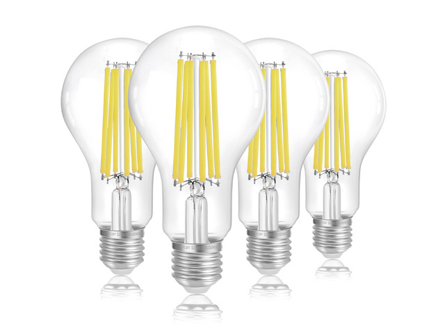 150W Eq Dimmable A23 LED, 2650LM, 5000K, E26, 4P 18W, clear glass, vintage filament, instant on, no flicker, for table lamps, kitchen, garage,...