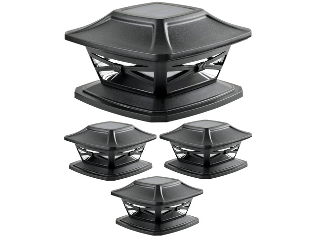 Flexfit Solar Outdoor Post Cap Lights, 4x4 5x5 6x6, Bright LED, 4PK Slate Black, Wooden Posts, fence/deck/garden/patio, UV fade-protected plastic,...