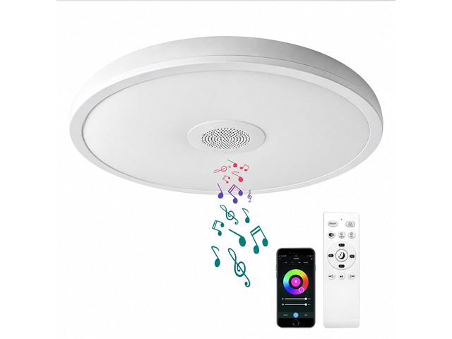 Smart Waterproof LED Flush Mount Ceiling Light Fixture,11 inch 18W,with Bluetooth Speaker,RGB Color Changing Function- Dimmable Lamp,Tuya...