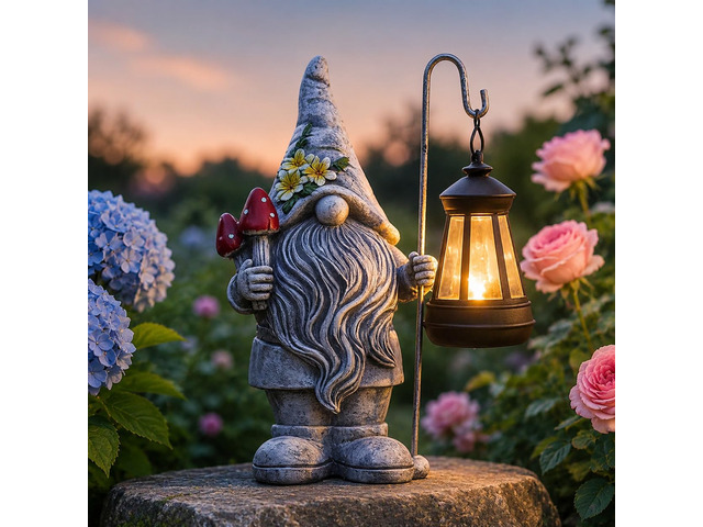 Garden Gnome Statue with Lantern: Outdoor Waterproof Sculpture Home Yard Lawn Balcony Patio Porch Decorations, Birthday Gifts for Mom Women Grandma
