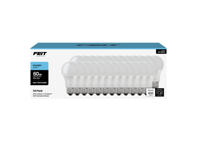 A19 LED Light Bulbs, 60W Equivalent, Non Dimmable, 800 Lumens, E26 Standard Base, 5000k Daylight, 80 CRI, 10 Year, Energy Efficient, 24 Pack,...