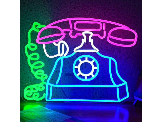 Telephone Neon Sign Retro Phone Light Up Sign Dimmable Landline Neon Light Colorful Phone LED Sign for Bedroom Office Bar Shopping Center School