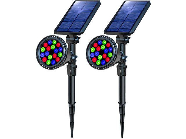 Solar Outdoor Lights, 9 Modes Color Changing 18 LED Halloween Solar Spot Lights Outdoor Waterproof Spotlight Landscape Light Solar Powered for...