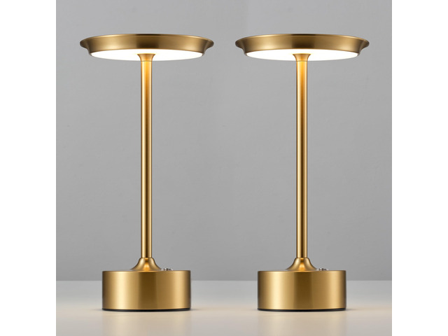Rechargeable Table Lamps Set of 2, Gold Cordless Portable Desk Lamp 4000mAh Battery, Stepless Dimming & 3 Color 2700K-6000K, LED Lamp for Bedroom,...
