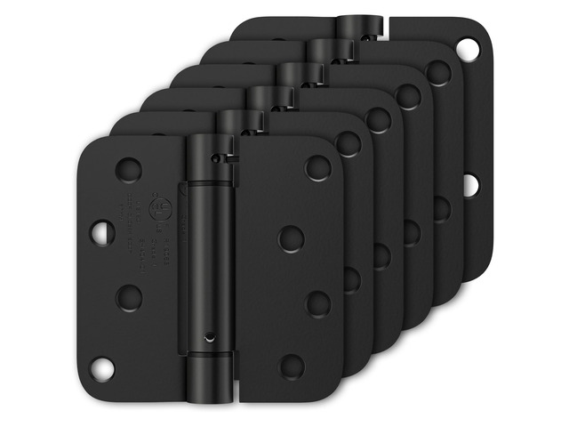 6 Pack Self Closing Door Hinges 4 Inch, Matte Black Spring Loaded Hinges with 5/8'' Radius Corners, Adjustable Tension for Garage, Front Door, for...