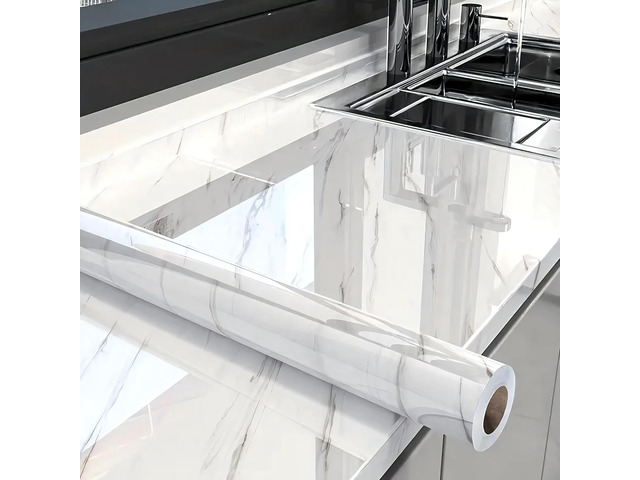 Glossy Marble Contact Paper Peel and Stick Wallpaper 23.6x197 Self Adhesive Removable Wallpaper White Contact Paper for Countertops Waterproof for...
