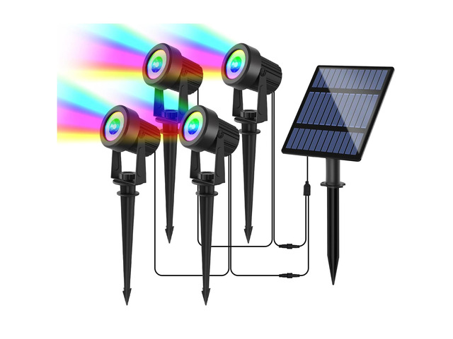 4-in-1 Color Changing Solar Spot Lights Outdoor,RGB Solar Spotlights IP65 Waterproof, 2 Lighting Modes, Dusk to Dawn RGB Solar Landscape Spotlights...