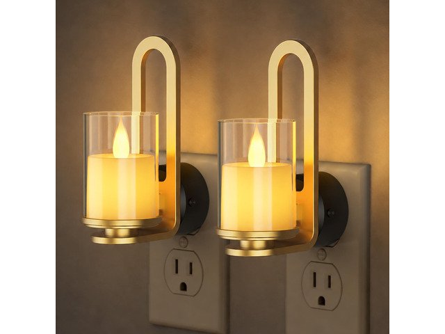 Flameless Candle Night Light, Warm Night Lights Plug into Wall 2 Pack Dusk to Dawn Sensor Candle Nightlight Plug in 330° Rotatable, 3 Level...