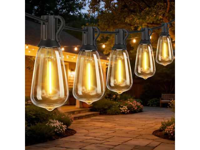 Outdoor String Lights, Waterproof Shatterproof ST38 Vintage Bulbs 50FT Length, Dimmable & Connectable, 2700K Warm White, ideal for Balcony, Porch,...