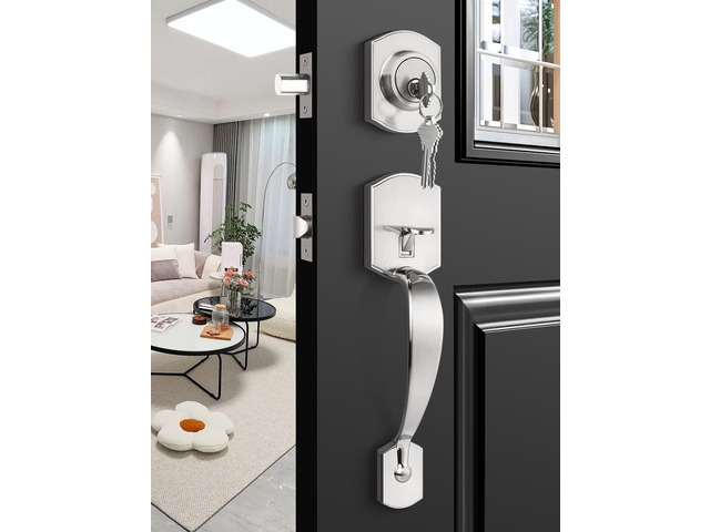 Front Door Handle and Deadbolt Set, Zinc Alloy Front Door Lock Set Brushed Nickel Finish, 250,000 Cycles Durability, Adjustable Latch, No Extra...