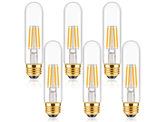 E26 T10 LED Bulb 4 Watt Equivalent 40W Warm White 2700K Tubular Bulbs for Desk Lamp,Bedbroom Bathroom, 6 Pack