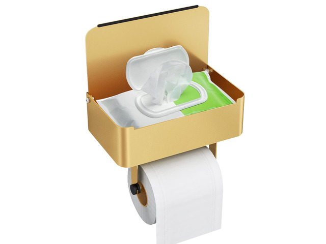 Toilet Paper Holder, Toilet Paper Holder with Shelf, Color Gold Wall Mount, SUS304 Stainless Steel, Flushable Wipes Dispenser, Easy Installation,...