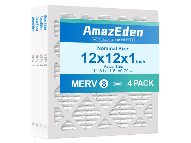 12x12x1 Air Filter 4 Pack MERV 8 Dust Defense Pleated Filter HVAC AC Furnace Air Filters for Home MPR 600 FPR 5 Actual Size: 11.81'x11.81'x 0.79'