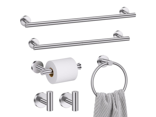 Brushed Nickel Bathroom Hardware Set, 6 Pieces Towel Bar Bathroom Accessories Set Toilet Paper Holder Towel Holder Towel Ring and Towel Hooks Wall...
