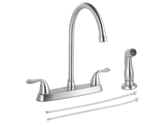 Kitchen Faucet with Side Sprayer, 2 Handle 3 or 4 Hole Kitchen Sink Faucets 8 Inch RV Kitchen Faucet with Supply Lines, 360 Swivel Kitchen Faucet...
