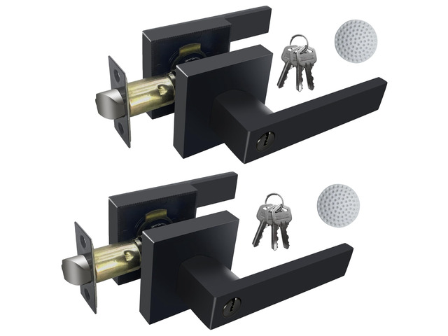 Matte Black Door Handle Heavy Duty, Keyed Alike Entry Door Lever Door Knobs with Lock and Key (Different Keys), Square Door Lever for Bedroom,...