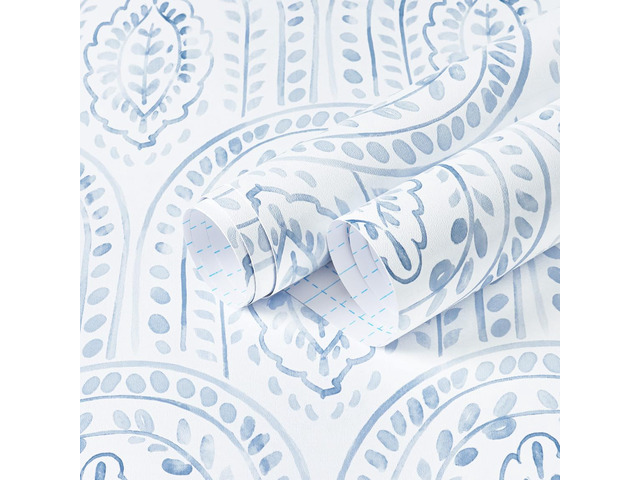 Blue Peel and Stick Wallpaper Boho Wall Paper Peel and Stick Modern Contact Paper Self Adhesive Wallpaper for Bedroom and Bathroom Wallpaper...