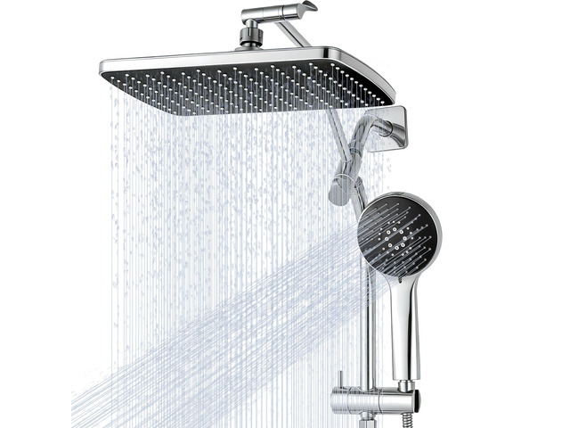 Shower Head with Handheld,High Pressure Chrome Slide Bar ShowerHead Regaderas Para Shower,11.8' Rectangular,Rain Shower Head,Dual Shower...