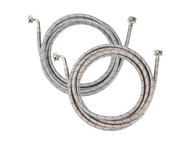 15FT Stainless Steel Washing Machine Hoses with 90 Degree Elbows,Red and Blue Washer Hoses,Burst Proof Hot & Cold Water Connection Inlet Washer...