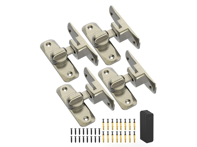 90/180 Degree Barn Door Latch Lock with Spacer, Bronze, 4 Pack Zinc Alloy Slide Locks for Uneven Frames, Sliding Panels, Bathrooms, Bedroom, French...