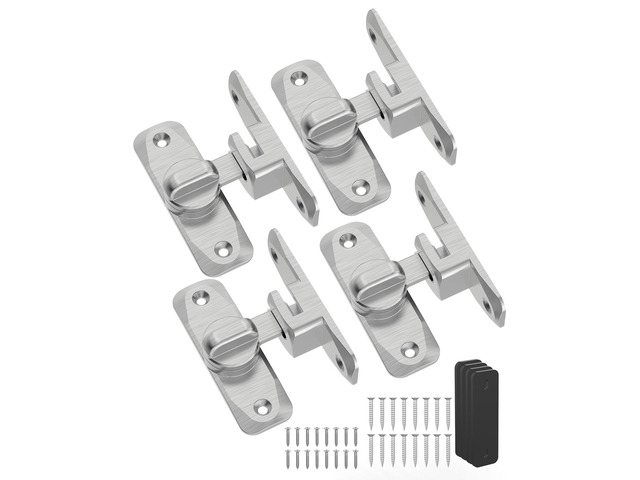 90/180 Degree Barn Door Latch Lock with Spacer, Silver, 4 Pack Zinc Alloy Slide Locks for Uneven Frames, Sliding Panels, Bathrooms, Bedroom, French...