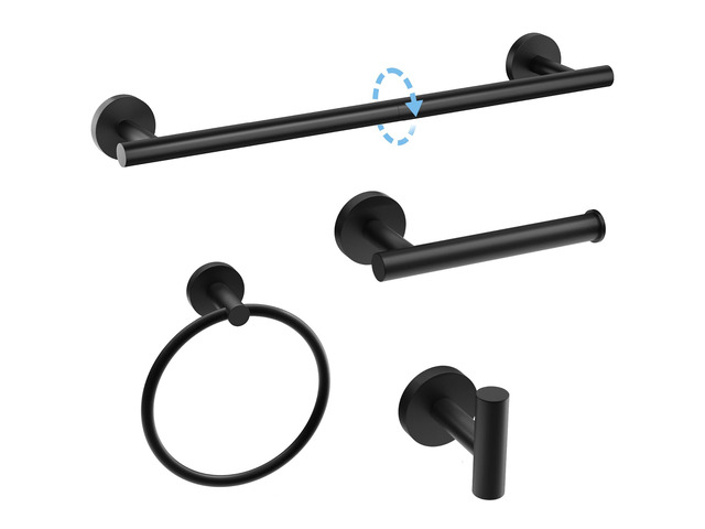 18 Inch Matte Black Bathroom Hardware Set, Thicken, 4-Piece Modern Towel Bar Set, Wall Mounted Towel Racks for Bathroom, Durable SUS304 Stainless...