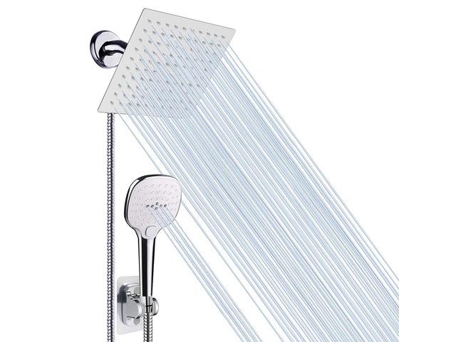 Shower Head with Hose, High Pressure Stainless Steel Rain Shower and 3 Settings Handheld Spray Combo with Push Button Flow Control (8 Inch, Chrome...