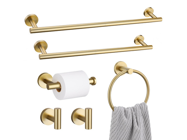 6 Pieces Brushed Gold Towel Bar Bathroom Hardware Set, 23.6Inch Brushed Gold Bathroom Accessories Towel Holder Set, SUS304 Stainless Steel Towel...