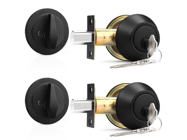 Keyed Alike Single Cylinder Deadbolts Flat Black, Keyway Keys Handleset, 3 Keys Interior& Exterior Door Hardware (for Entrance Lock and Front...