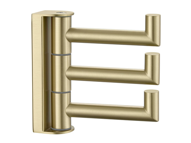 Towel Hook 3 Arms, Swivel Coat Wall Hook, Brushed Gold Solid SUS304 Stainless Steel, Foldable Robe Towel Holder for Bathroom Kitchen Closet, Modern...