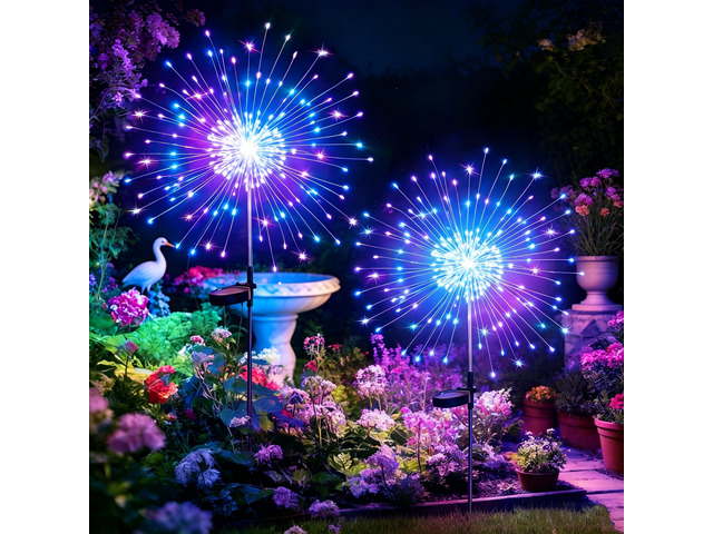 Solar Garden Lights Outdoor,Waterproof Garden, 2PC 200 LED Twinkling Firework Lights Decorative with 8 Modes,Decor for Yard Patio Pathway Lawn for...