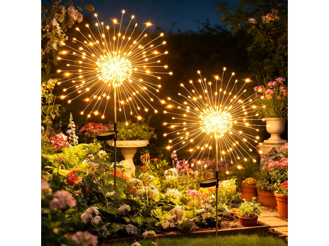 Solar Garden Lights Outdoor,Waterproof Garden, 2PC 200 LED Twinkling Firework Lights Decorative with 8 Modes,Decor for Yard Patio Pathway Lawn for...