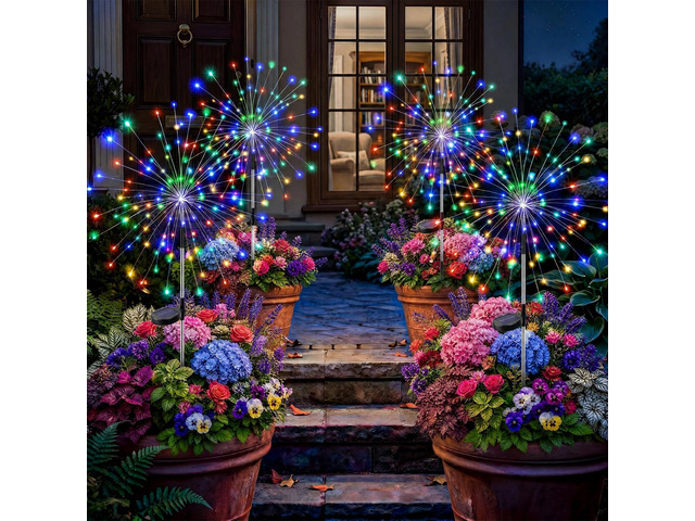 Solar Garden Lights Outdoor 4Pack,Multicolor Solar Firework Lights 8 Modes Fairy Lights Outside Starburst Yard Lights for Halloween,Christmas,...