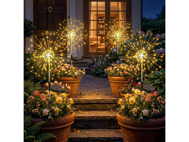 Solar Garden Lights Outdoor 4 Pack, 120LED Solar Starburst Twinkle Firework Lights with 8 Modes,Waterproof Decorative Fairy Light for Yard, Garden,...