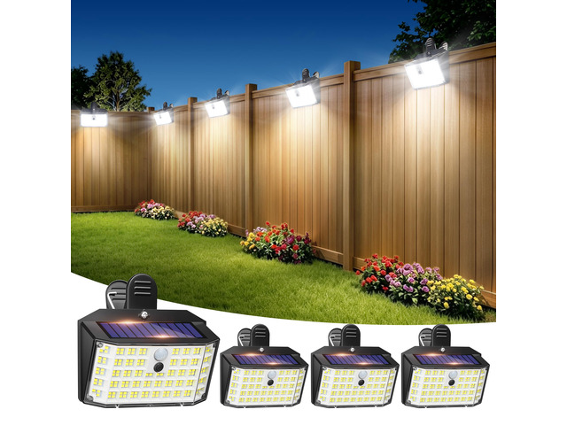 Clip on Solar Fence Lights Outdoor, 176 LED Motion Sensor Lights 600LM & 180°Wide Angle Solar Fence Lights with IP65 Waterproof Clip-On Design for...