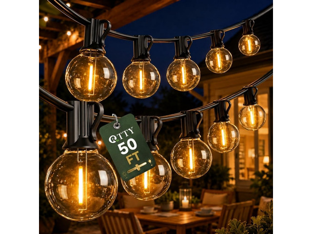 50FT Outdoor String Lights, 25+1 G40 LED Bulbs,Dimmable Patio Lights Waterproof 2700K Warm white bulbs,energy-efficient connectable design for...