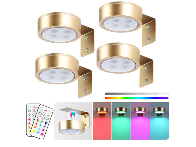 4-Pack Picture Light Battery Operated Painting Lights, Gold Magnetic LED Display 13 Color RGB Art Light with Remote, Dimmable and Timer Portrait...