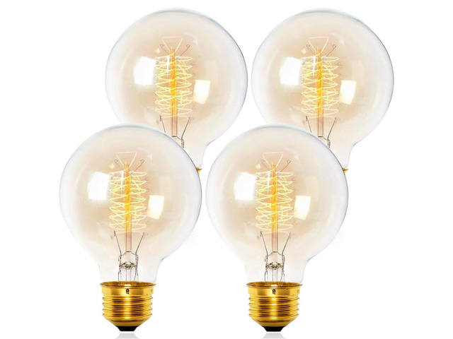 60W Incandescent Light Bulb 4-Pack, G80 Edison Bulb Clear Glass 2200K Warm Light, 230LM Brightness, 110V E26 Base, Dimmable Vintage Style Bulb for...