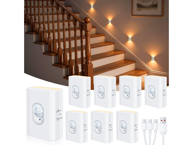 Motion Sensor Night Lights, Rechargeable Soft White Stair Lights Mini Wireless Magnetic Stick-on Light, 3-in-1 Charging Cable for Stairway,...