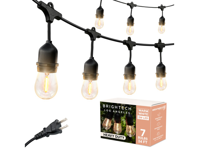 Ambience Pro - Waterproof LED Outdoor String Lights - 7 Hanging, Dimmable 2W Vintage Edison Bulbs - 24 Ft Commercial Grade Patio Lights Create Cafe...